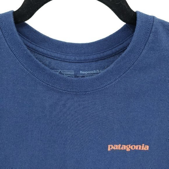 Men's Patagonia Long Sleeve T-Shirt S Blue/Red Logo Sleeve Spellout - Picture 5 of 16